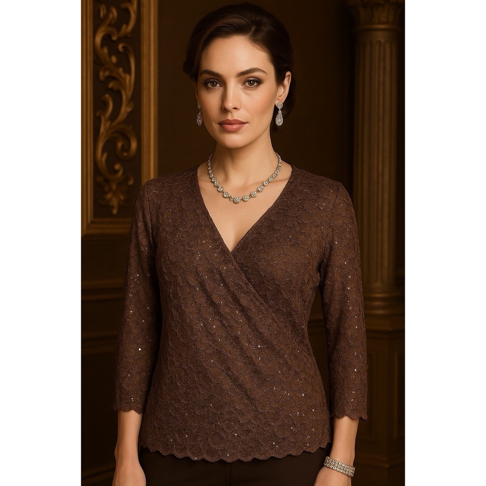 Joseph Ribkoff Blouse SZ 8 Quiet Luxury Glam Evening stretch Shimmery Fairy